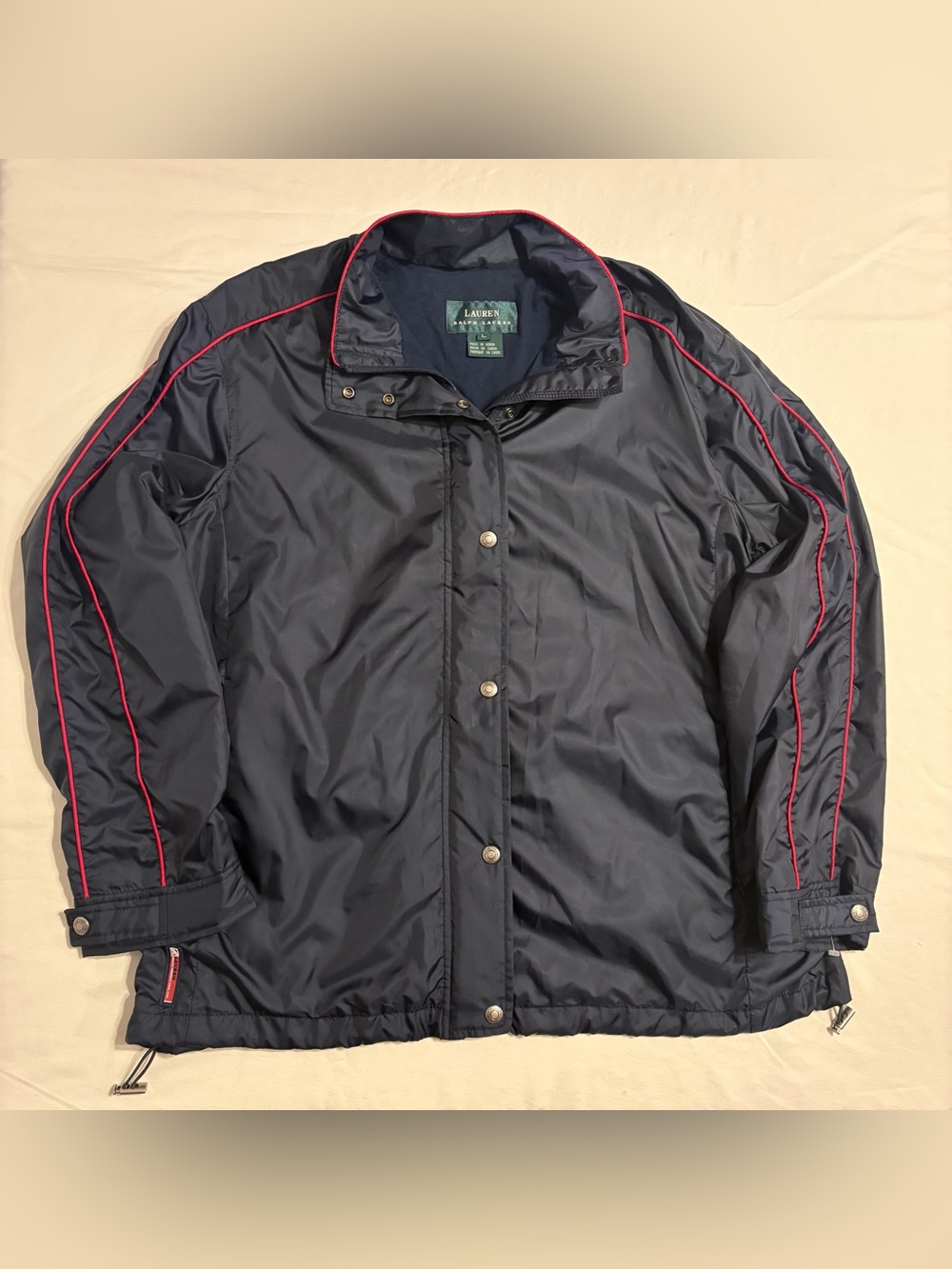 Vintage Lauren Ralph Lauren Navy Wind Breaker Jacket with Red Piping size L
